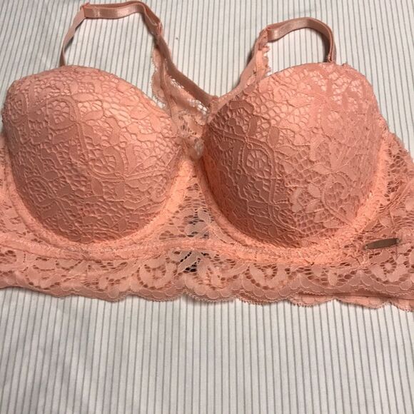 XOXO Pink Lace Racerback Bralette 34B Small Light Padding Padded Longline - Picture 3 of 6